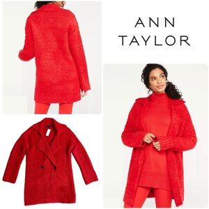 🆕 NWT Ann Taylor Boucle Double Breasted Coatigan in Candy Red